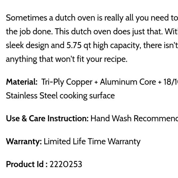 Berghoff Vintage Copper Tri-Ply 5.75 QT Covered Dutch Oven, Polished - Picture 9 of 16